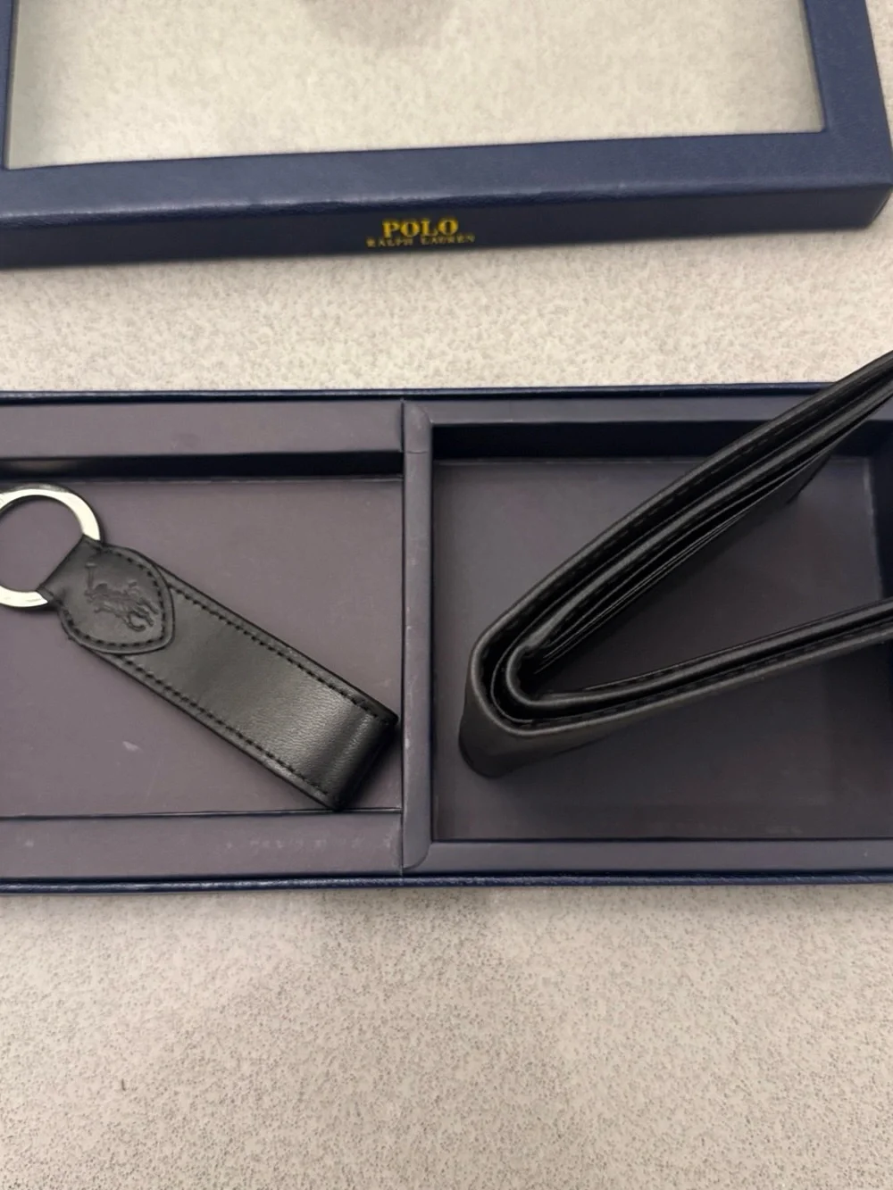 Polo by Ralph Lauren Black Embossed Leather Wallet with Key Ring Set